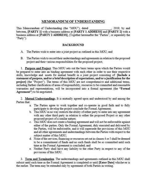 Format Memorandum Of Understanding Financial Report