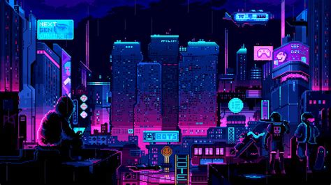 Download Neon Pixel City Design Wallpaper