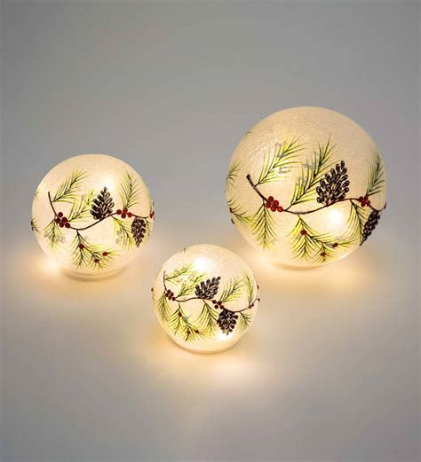 Lighted Holiday Frosted Glass Pinecone Globes Set Of 3 Wind And Weather