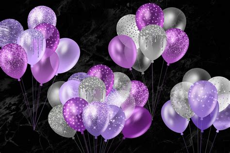 Purple Glitter Balloons Clipart Silver Glitter Party Clipart Etsy