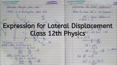 Expression For Lateral Displacement Chapter 9 Ray Optics And Optical