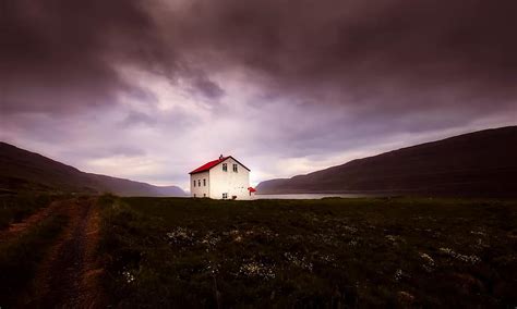 Iceland House Home Remote Mountains Sunset Dusk Nature Outdoors