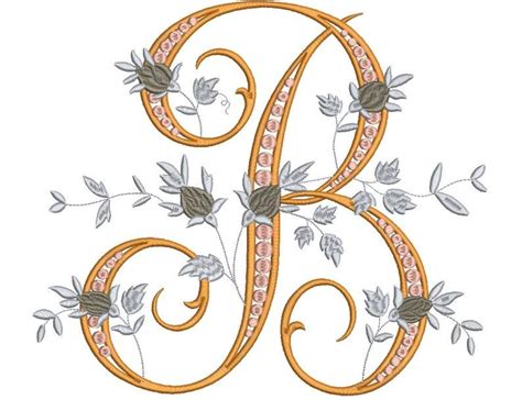 Letter B Embroidery Fancy Vine Monogram Embroidery B Etsy In 2021