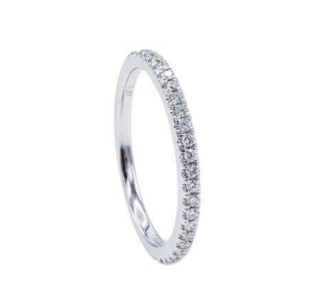 14 Karat White Gold Half Diamond Stackable Wedding Band Ring For Sale