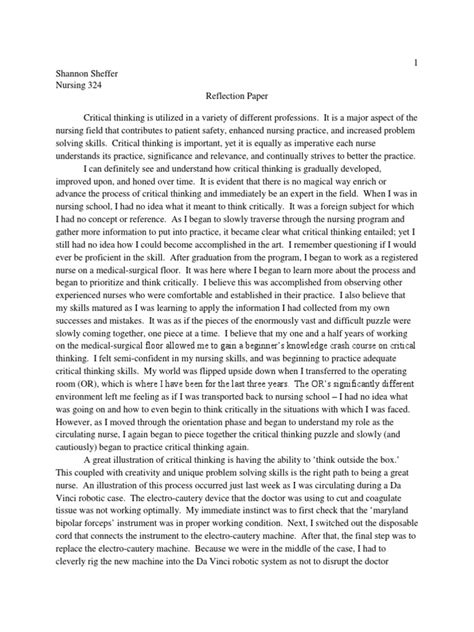 Reflection Essay Critical Reflection Essay Example Nursing