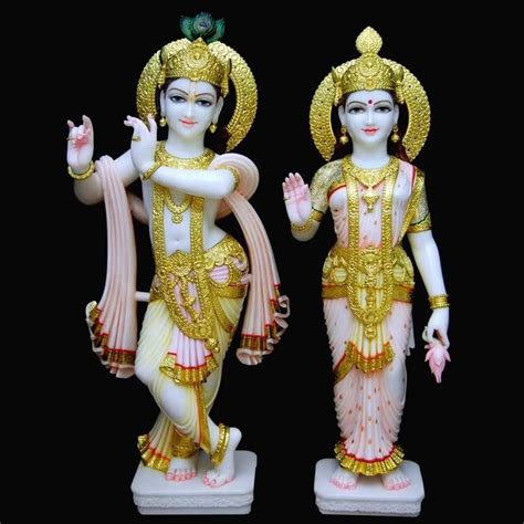 White Painted Makrana Marble Radha Krishna Statues For Worship At Rs