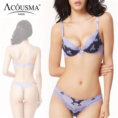 Acousma Women Sexy Bra And Panty Set Floral Lace Bowknot 34 Cup Push Up Female Lingerie With