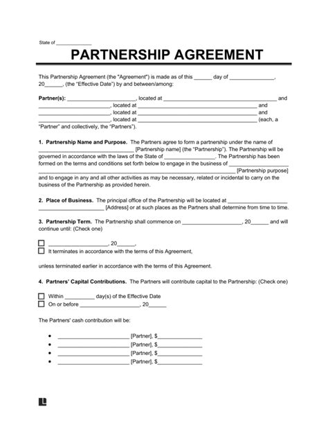 Free Business Partnership Agreement Template PDF Word