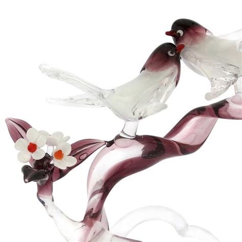 Murano Sculptures Murano Glass Birds On A Cherry Branch Purple