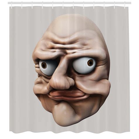 Humor Shower Curtain Grumpy Internet Troll Face With Trippy Gestures