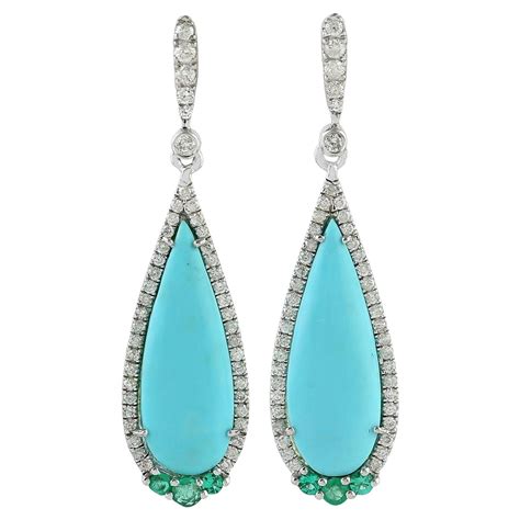 Turquoise Diamond 18 Karat White Gold Earrings For Sale At 1stDibs