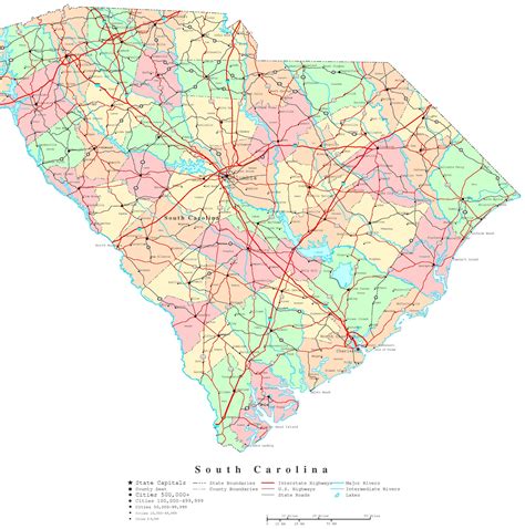 Detailed South Carolina Road Map