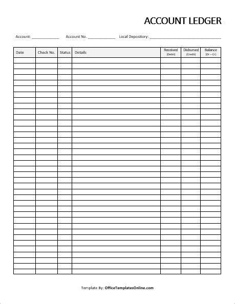 Download Free General Ledger Templates For Ms Wor