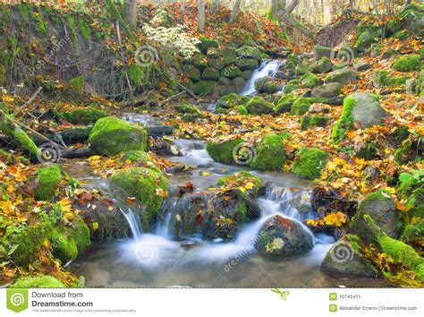 Beautiful Cascade Waterfall In Autumn Forest Stock Image