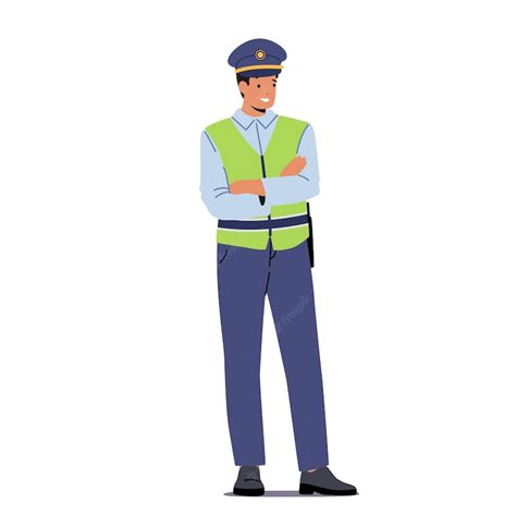 Premium Vector Traffic Policeman Wear Uniform And Green Vest With