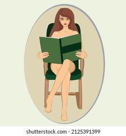 Naked Girl Reading Book Green Armchair Stock Vector Royalty Free