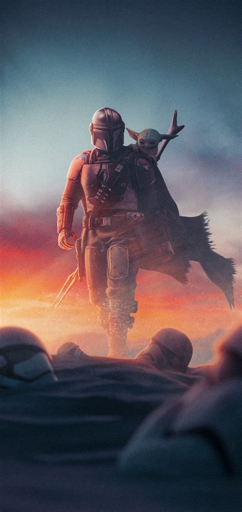 1080x2280 Disney Baby Yoda And The Mandalorian Poster One