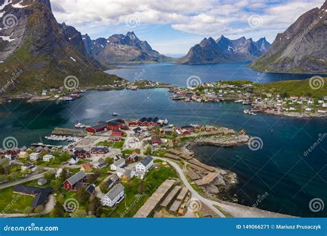 Aerial View Of Reine Lofoten Islands Norway The Fishing Village Of