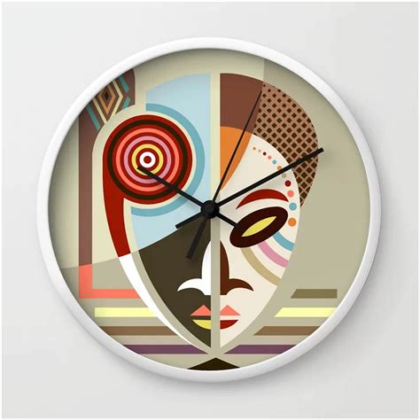 African Clock Ethnic Mask Wall Decor