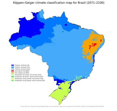 KöppenGeiger climate map of Brazil Map Brazil map Biomes