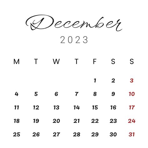 December Calendar In Organic Minimalist Style December