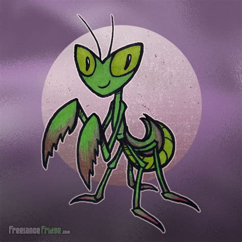 Cartoon Praying Mantis In Color Freelance Fridge Illustration