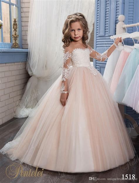 Kids Wedding Dresses 2017 Pentelei With Illusion Long Sleeves And