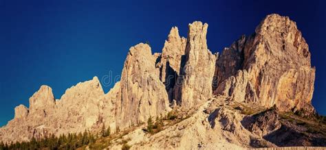 Rocky Mountains At Sunset Dolomite Alps Italy Stock Image Image Of