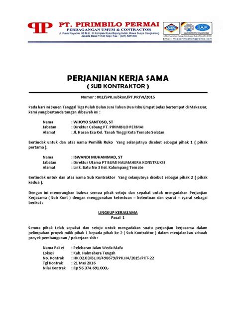 Contoh Surat Perjanjian Kerja Waktu Tertentu Homecare