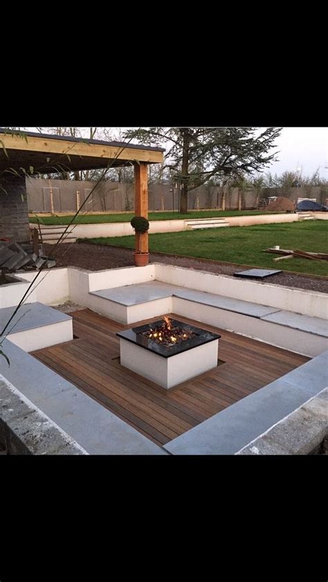 Sunken seating area with fire pit
