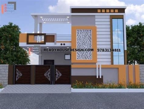 Single Floor House Front Design 3d