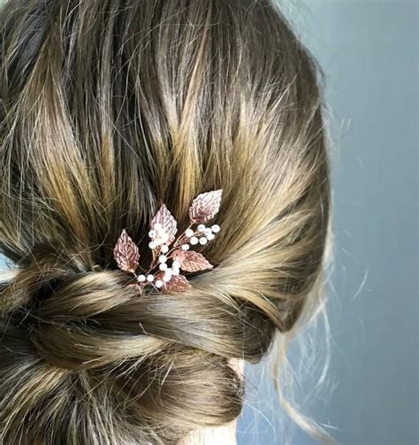 Bridal Headpiece Rose Gold Leaves Hair Pins Wedding Hair Piece Bridal