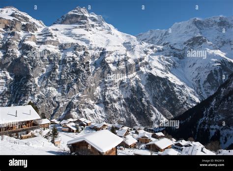 Swiss Alps Landscape Gimmelwald Is A Small Mountain Village In The