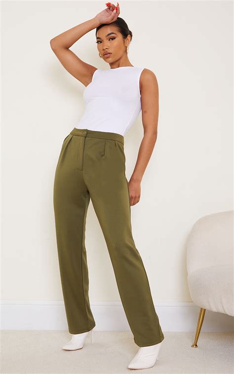Khaki Casual Slouch Straight Leg Trousers Prettylittlething Il