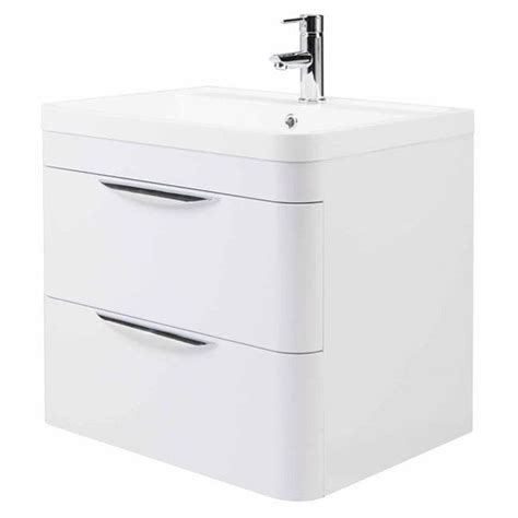 Our selection of bathroom vanity units will allow you to create your ideal bathroom, whether you're looking for something typically traditional or sleek and modern, all at fantastic prices. High Gloss White Curved 600mm 2 Draw Wall Mounted Vanity Unit