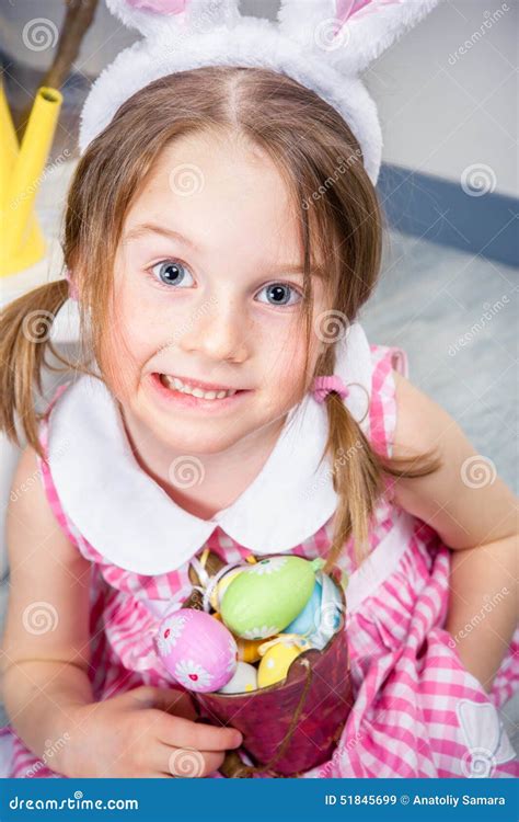 Girl With Easter Eggs Stock Image Image Of Ears Emotional 51845699