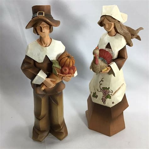 Pilgrim Couple Thanksgiving 9 Gerson Resin Sculpture Figurines Harvest