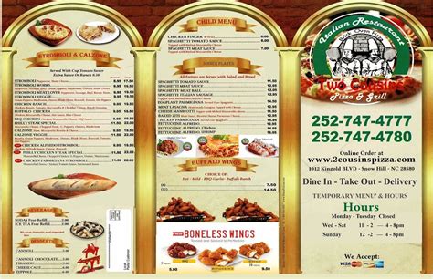 Menu At Two Cousins Pizza And Grill Pizzeria Snow Hill