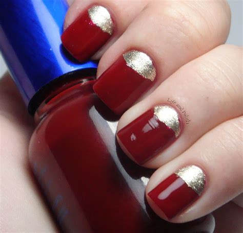 Pretty Nails to Try: Half Moon Nail Designs - Pretty Designs Fall nail designs cute nail designs art designs maroon nail designs nail designs with gold nails design autumn design ideas popular nail designs fingernail designs.