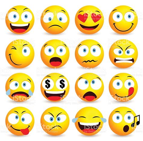 Smiley Face And Emoticon Simple Set With Facial Expressions Isolated