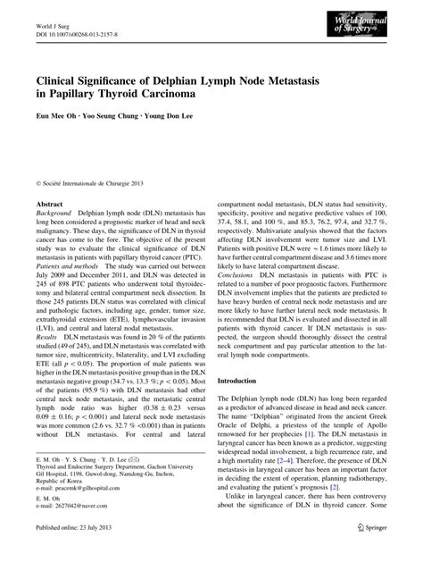 Pdf Clinical Significance Of Delphian Lymph Node Metastasis In