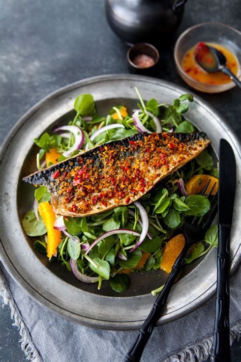 Grilled Mackerel And Watercress Salad With Orange And Chilli Mackerel