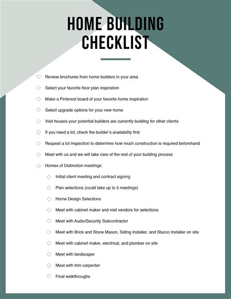 Home Building Checklist Building A House How To Plan House Plans