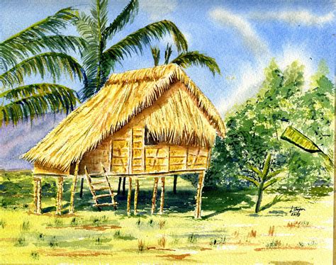 Watercolor Philippines Nipa Hut Watercolor Paintings For Beginners