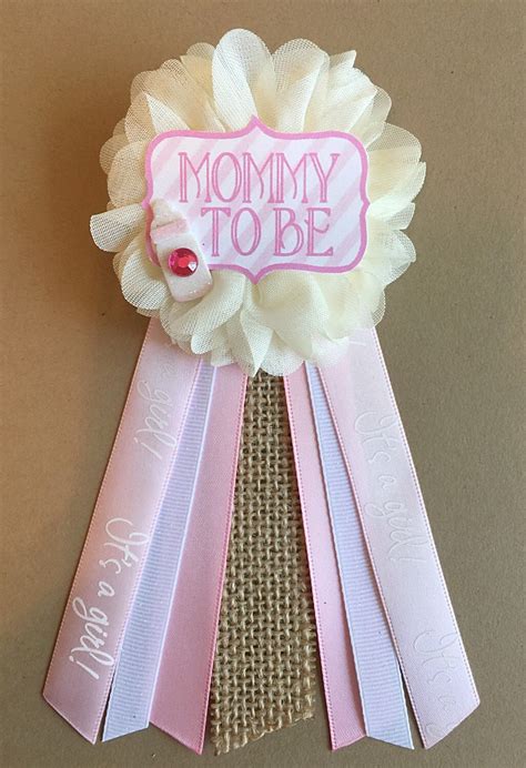 Pink Rustic Baby Shower Pin Mommy To Be Pin Ribbon Pin Corsage