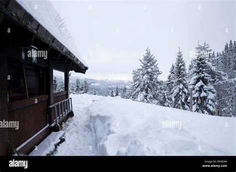 Norwegian Mountain Cabin From The Outside Stock Photo Alamy