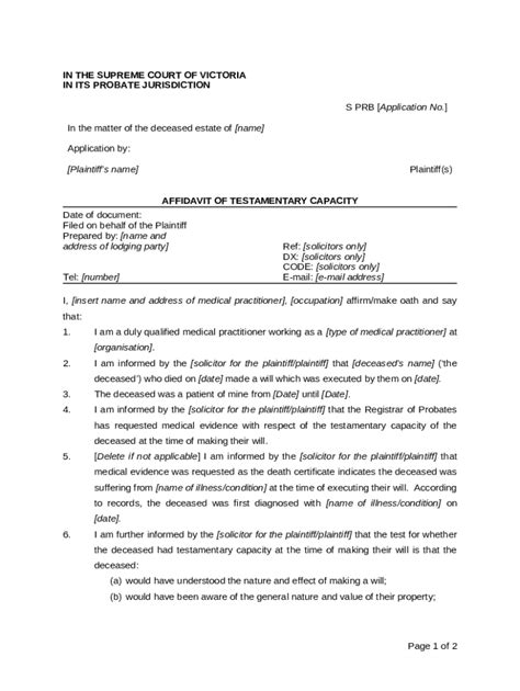 Affidavit Of Testamentary Capacity Doc Template Pdffiller
