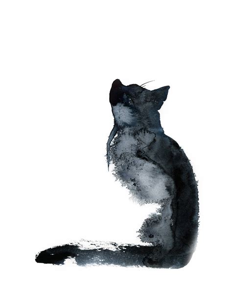 Cat Painting Black And White Fine Art Print Cat Watercolor Print
