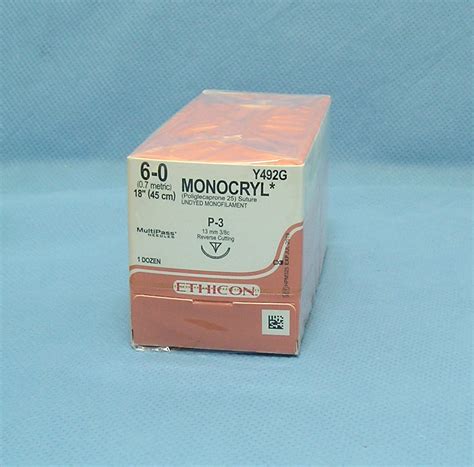Ethicon Y492g 6 0 Monocryl Suture P 3 Reverse Cutting Needle Da Medical