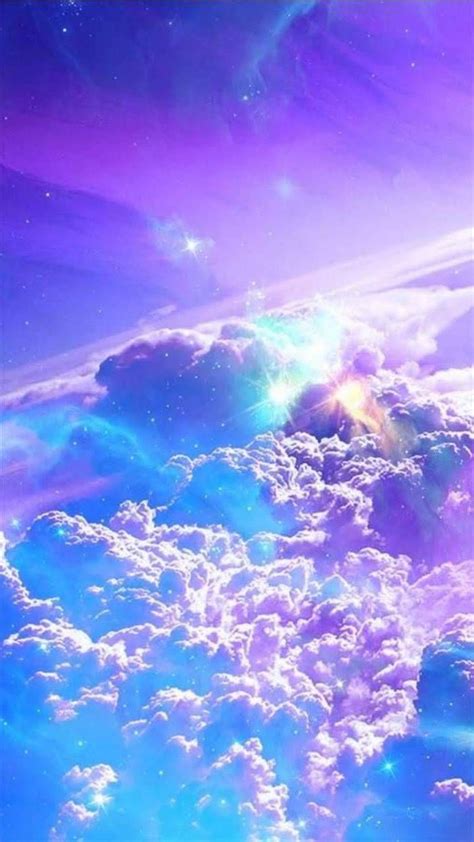 Purple Pink Blue Turquoise Clouds Galaxy Phone Wallpaper Star Filled